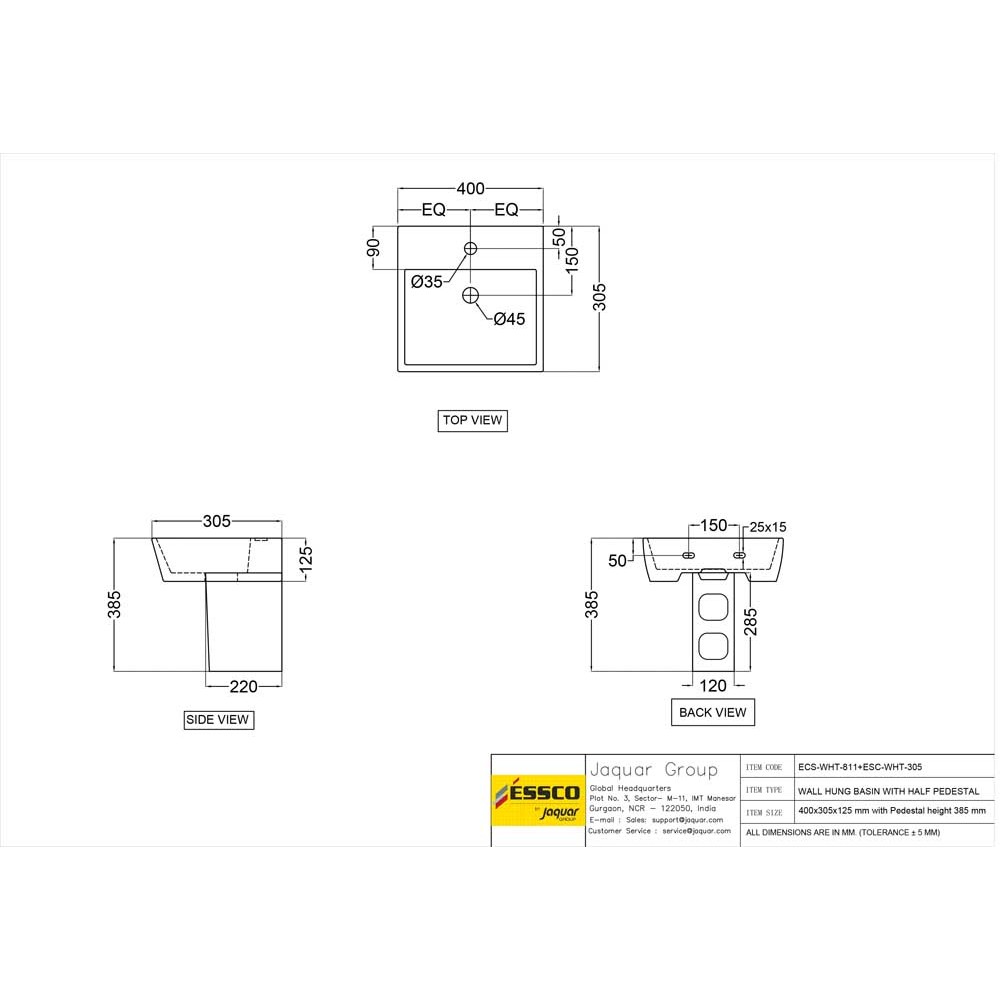 Wall Hung Basin With Fixing Accessories