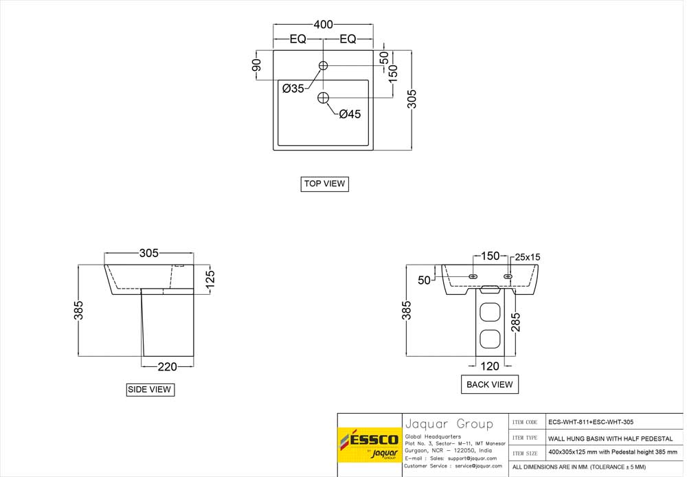 Wall Hung Basin With Fixing Accessories