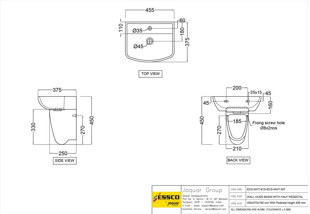 Wall Hung Basin with Half Pedestal